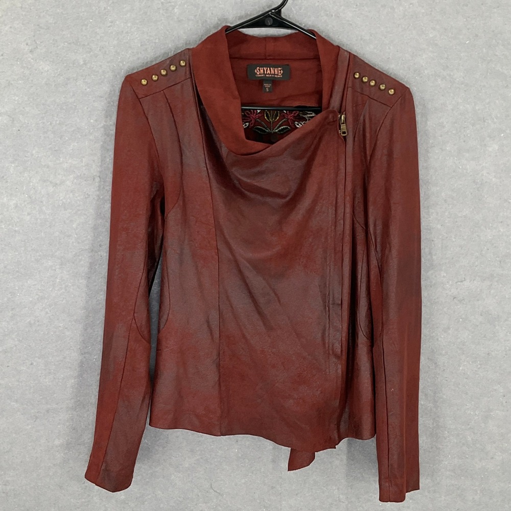 Shyanne Faux Leather‎ Moto Jacket Womens S Embroidered Floral Studded Rodeo